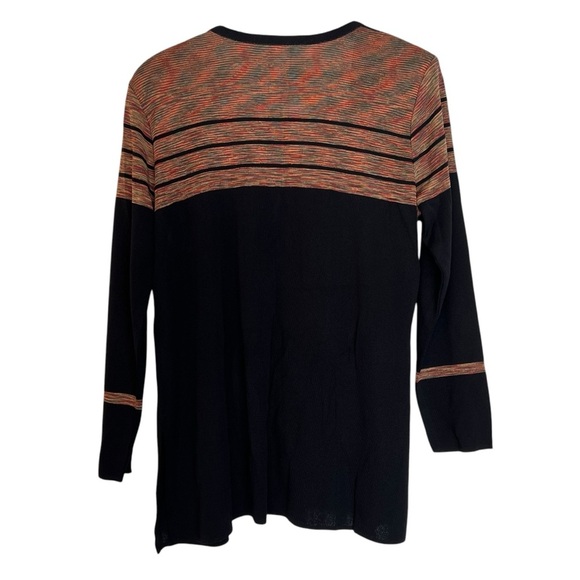 Misook Stripe Knit Longline Open Front Cardigan Black Multi Large Petite Classic - Picture 4 of 4
